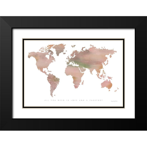 Passport to the World Black Modern Wood Framed Art Print with Double Matting by Charro, Mercedes Lopez