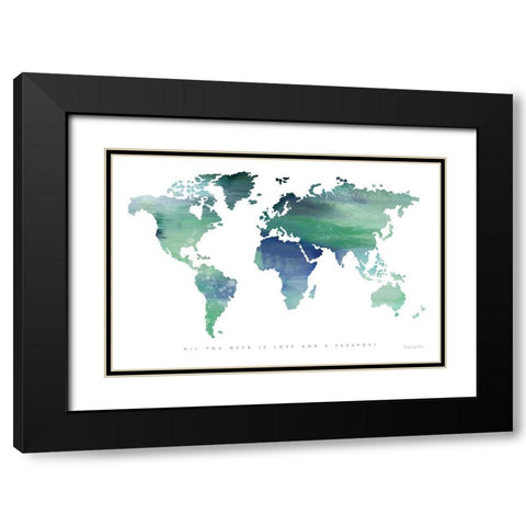 Passport to the World Blue Black Modern Wood Framed Art Print with Double Matting by Charro, Mercedes Lopez