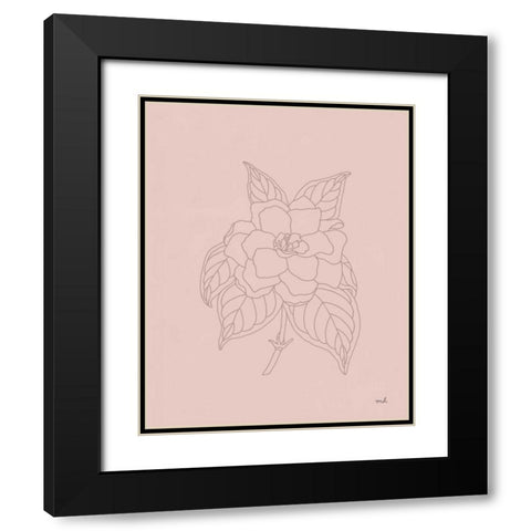 Gardenia Line Drawing Pink Black Modern Wood Framed Art Print with Double Matting by Hershey, Moira