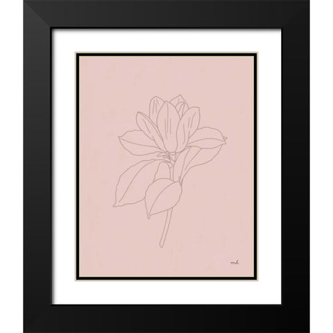 Magnolia Line Drawing Pink Black Modern Wood Framed Art Print with Double Matting by Hershey, Moira
