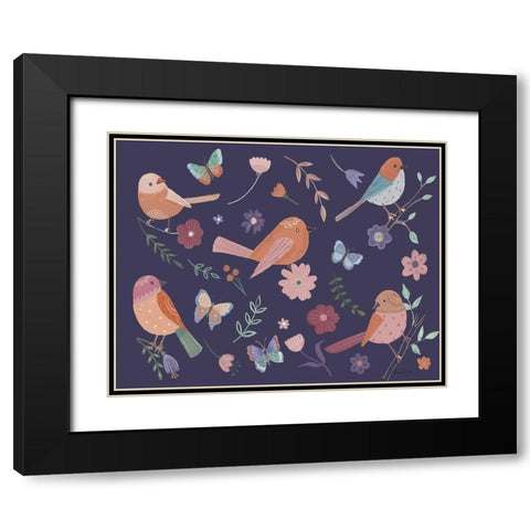 Royal Birds I Purple Black Modern Wood Framed Art Print with Double Matting by Zaman, Farida