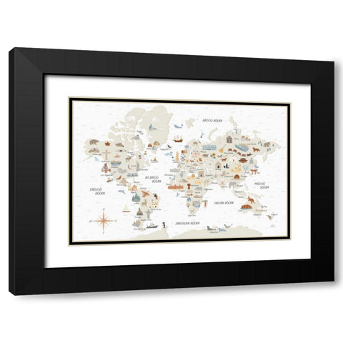 Around the World I Black Modern Wood Framed Art Print with Double Matting by Marshall, Laura