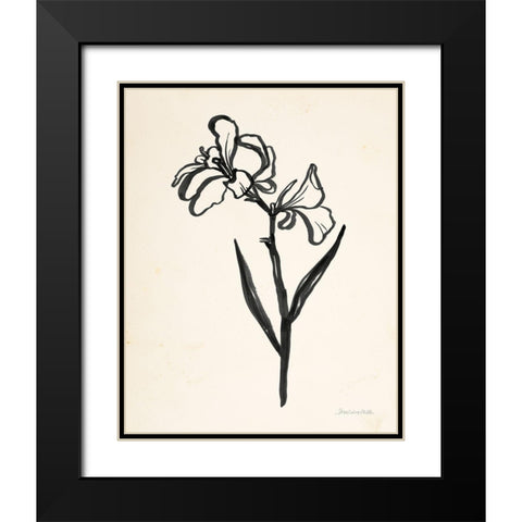Ink Flower II Cream Black Modern Wood Framed Art Print with Double Matting by Miller, Sara Zieve