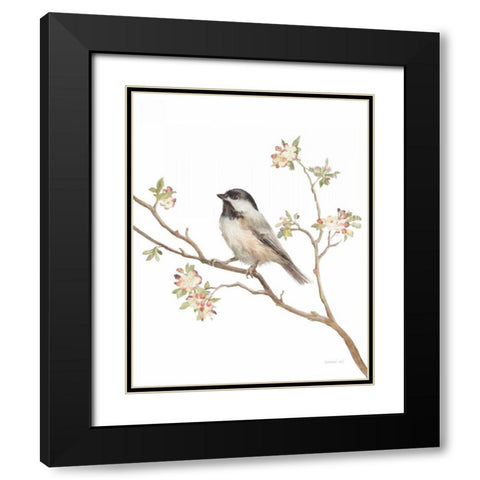 Black Capped Chickadee v2 on White Black Modern Wood Framed Art Print with Double Matting by Nai, Danhui