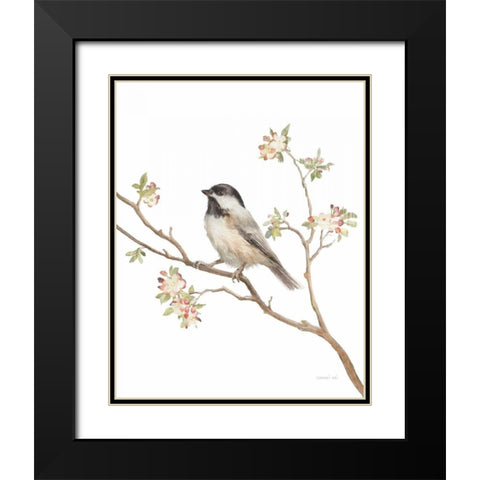Black Capped Chickadee v2 on White Black Modern Wood Framed Art Print with Double Matting by Nai, Danhui