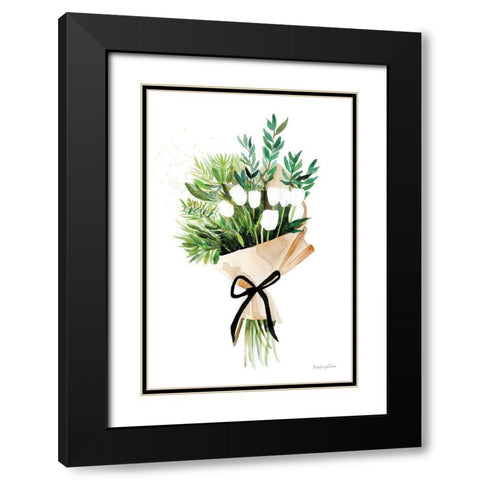 White Tulips Black Modern Wood Framed Art Print with Double Matting by Charro, Mercedes Lopez