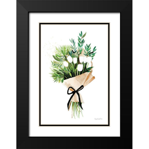 White Tulips Black Modern Wood Framed Art Print with Double Matting by Charro, Mercedes Lopez