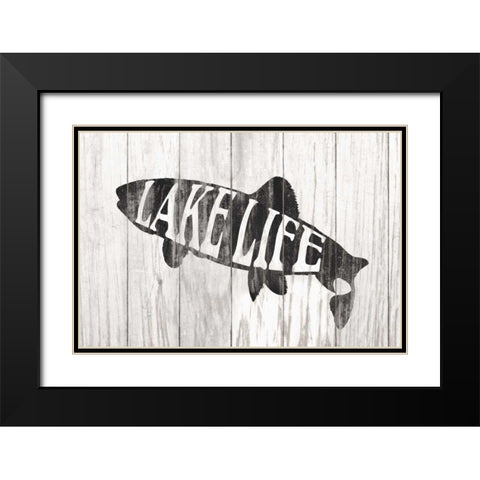 Lake Life Sign Black Modern Wood Framed Art Print with Double Matting by Wild Apple Portfolio