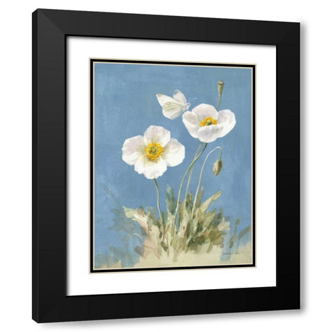 White Poppies I Black Modern Wood Framed Art Print with Double Matting by Nai, Danhui