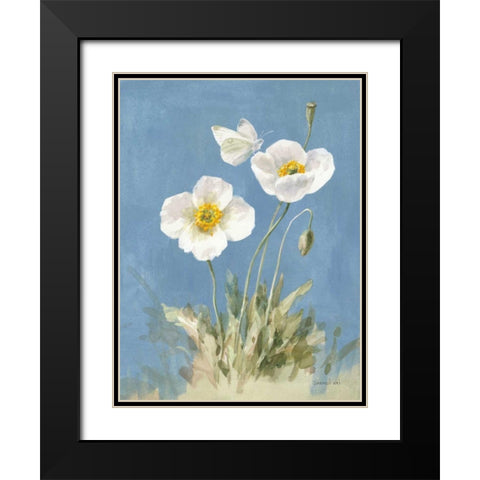 White Poppies I Black Modern Wood Framed Art Print with Double Matting by Nai, Danhui