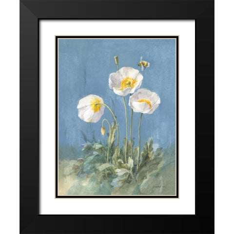 White Poppies II Black Modern Wood Framed Art Print with Double Matting by Nai, Danhui