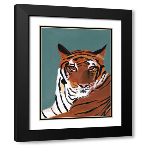Colorful Tiger on Teal Black Modern Wood Framed Art Print with Double Matting by Munger, Pamela
