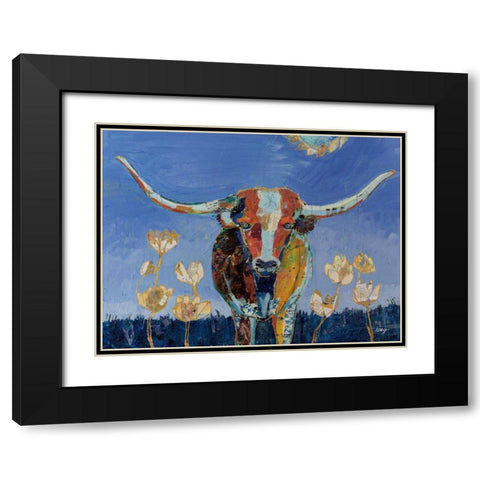 Skyline Longhorn Black Modern Wood Framed Art Print with Double Matting by Day, Kellie