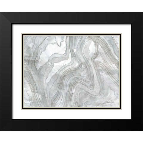 Shimmering Water Silver Black Modern Wood Framed Art Print with Double Matting by Hristova, Albena