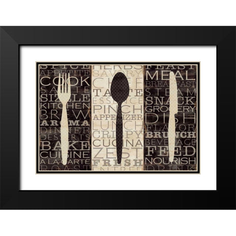Kitchen Words Trio Black Modern Wood Framed Art Print with Double Matting by Pela Studio