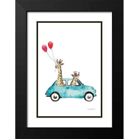 Giraffe Joy Ride III Black Modern Wood Framed Art Print with Double Matting by Charro, Mercedes Lopez