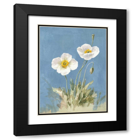 White Poppies I No Butterfly Black Modern Wood Framed Art Print with Double Matting by Nai, Danhui