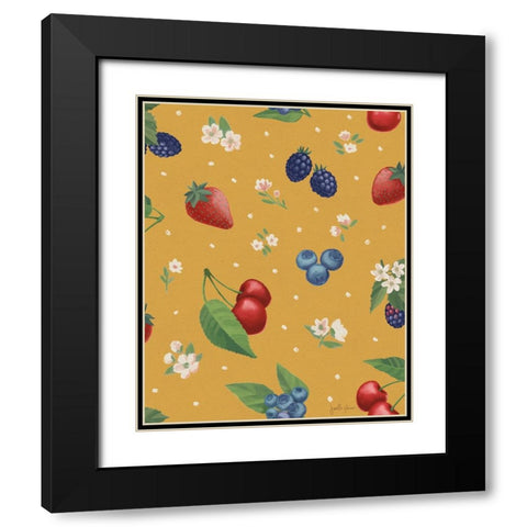 Berry Breeze Pattern IC Black Modern Wood Framed Art Print with Double Matting by Penner, Janelle