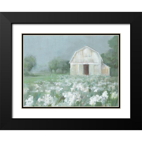 White Barn Meadow Black Modern Wood Framed Art Print with Double Matting by Nai, Danhui