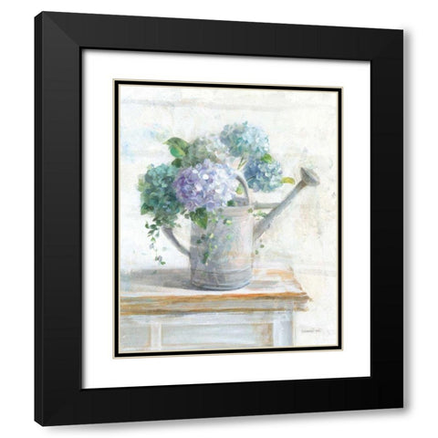 Morning Hydrangeas II Black Modern Wood Framed Art Print with Double Matting by Nai, Danhui