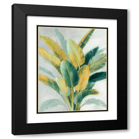 Greenhouse Palm II Teal Green and Gold Crop Black Modern Wood Framed Art Print with Double Matting by Nai, Danhui