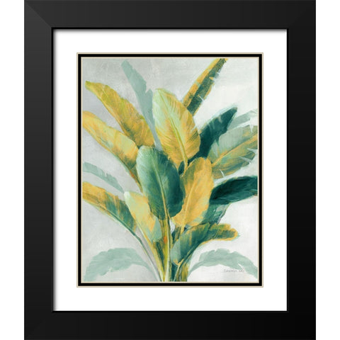 Greenhouse Palm II Teal Green and Gold Crop Black Modern Wood Framed Art Print with Double Matting by Nai, Danhui