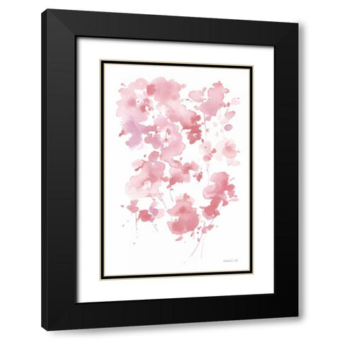 Cascading Petals II Pink Black Modern Wood Framed Art Print with Double Matting by Nai, Danhui
