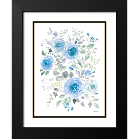 Lush Roses I Blue Black Modern Wood Framed Art Print with Double Matting by Nai, Danhui