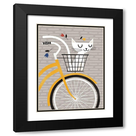 Cruising Cat Yellow Black Modern Wood Framed Art Print with Double Matting by Mullan, Michael