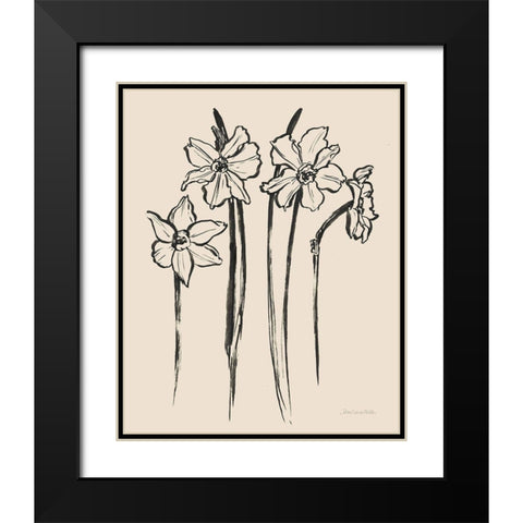 Ink Sketch Daffodils Black Modern Wood Framed Art Print with Double Matting by Miller, Sara Zieve