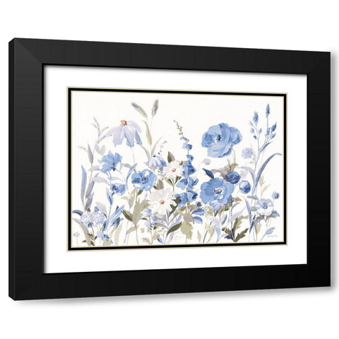 Blue Boho Wildflowers Black Modern Wood Framed Art Print with Double Matting by Nai, Danhui