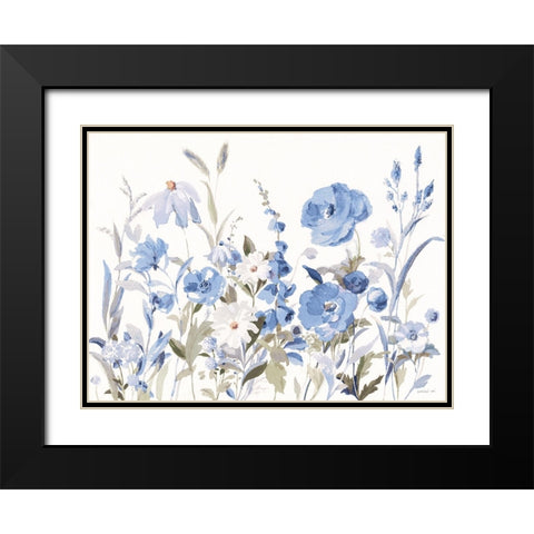 Blue Boho Wildflowers Black Modern Wood Framed Art Print with Double Matting by Nai, Danhui