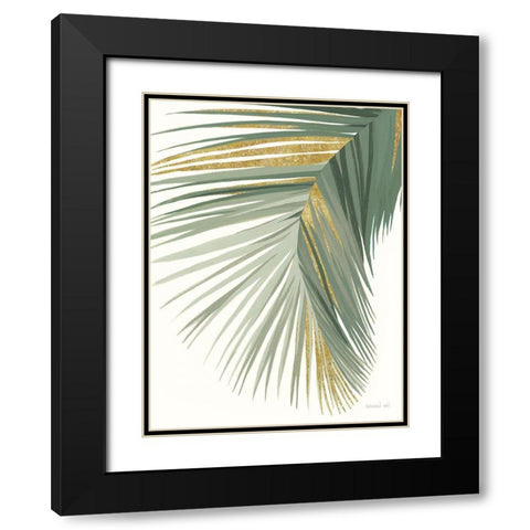 Retro Big Leaf II Reversed Green Gold Black Modern Wood Framed Art Print with Double Matting by Nai, Danhui