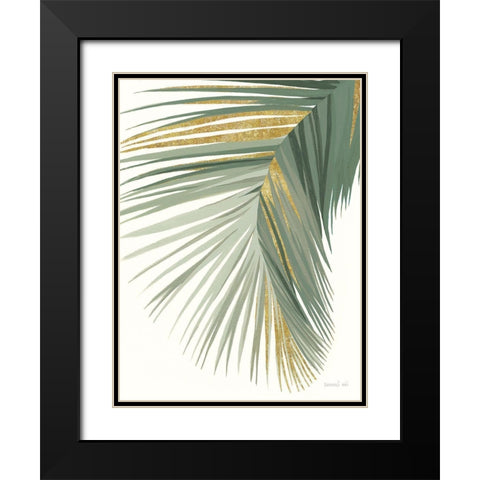 Retro Big Leaf II Reversed Green Gold Black Modern Wood Framed Art Print with Double Matting by Nai, Danhui