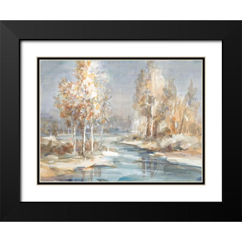 Flowing River Black Modern Wood Framed Art Print with Double Matting by Nai, Danhui