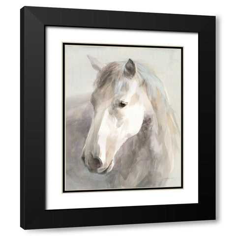 Gentle Horse Crop Black Modern Wood Framed Art Print with Double Matting by Nai, Danhui