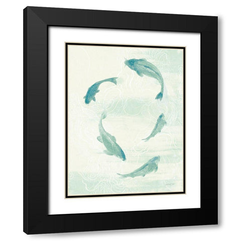 Celadon Koi II Black Modern Wood Framed Art Print with Double Matting by Nai, Danhui