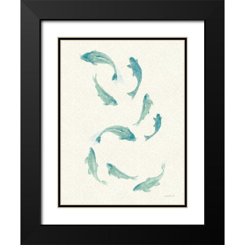 Celadon Koi III Black Modern Wood Framed Art Print with Double Matting by Nai, Danhui