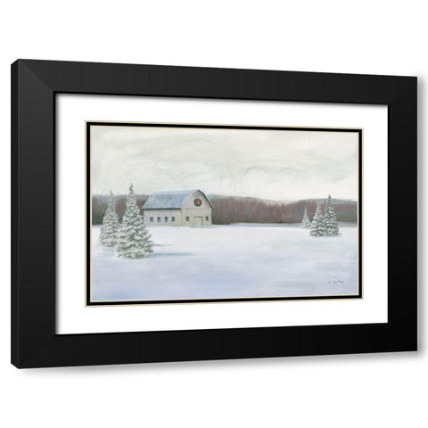 Holiday Winter Barn Black Modern Wood Framed Art Print with Double Matting by Wiens, James