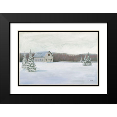 Holiday Winter Barn Black Modern Wood Framed Art Print with Double Matting by Wiens, James