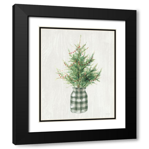 White and Bright Christmas Tree II Plaid Black Modern Wood Framed Art Print with Double Matting by Nai, Danhui