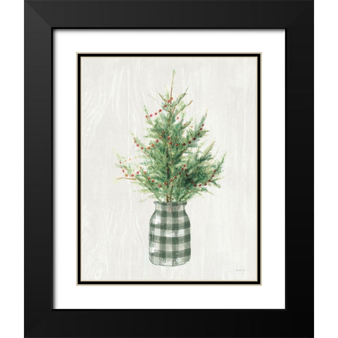 White and Bright Christmas Tree II Plaid Black Modern Wood Framed Art Print with Double Matting by Nai, Danhui