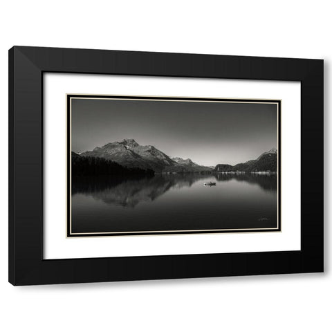 Solo Fishing Black Modern Wood Framed Art Print with Double Matting by Aledanda