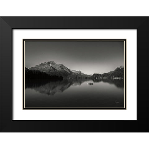 Solo Fishing Black Modern Wood Framed Art Print with Double Matting by Aledanda