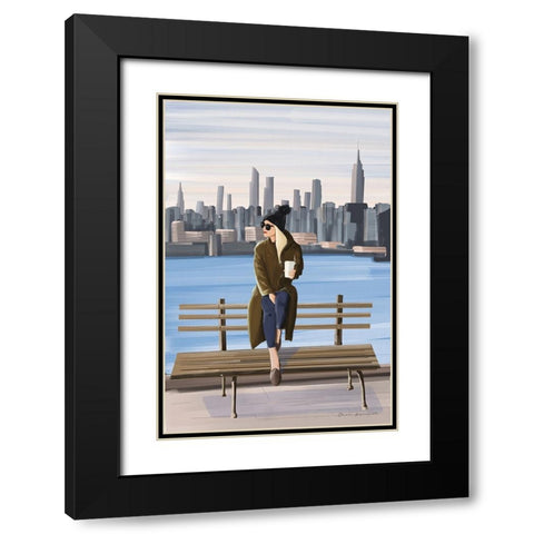 Girl in New York Black Modern Wood Framed Art Print with Double Matting by Escalante, Omar