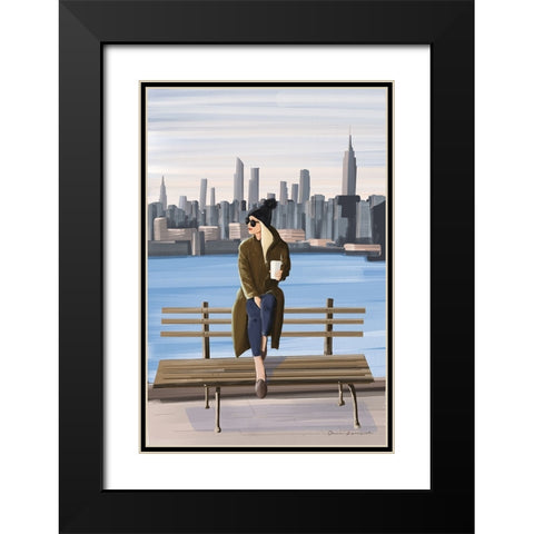 Girl in New York Black Modern Wood Framed Art Print with Double Matting by Escalante, Omar