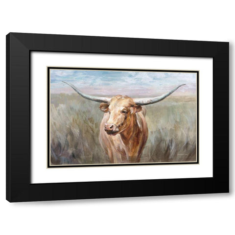 Big Sky Longhorn Sunset Black Modern Wood Framed Art Print with Double Matting by Nai, Danhui