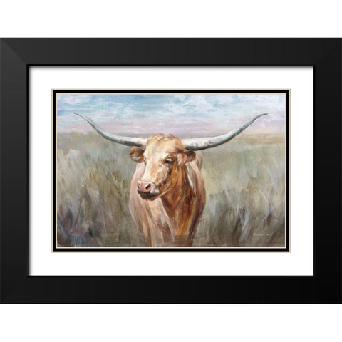 Big Sky Longhorn Sunset Black Modern Wood Framed Art Print with Double Matting by Nai, Danhui