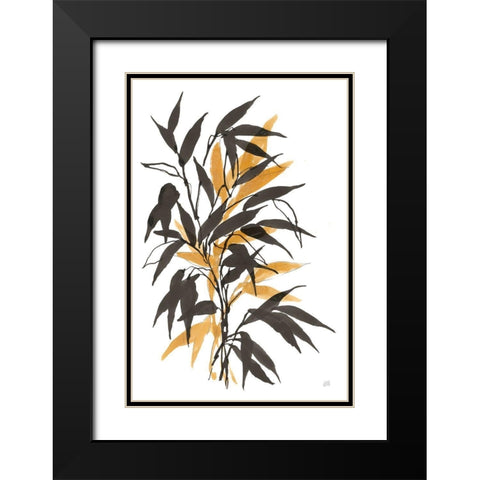 Amber Long Leaf I Black Modern Wood Framed Art Print with Double Matting by Paschke, Chris