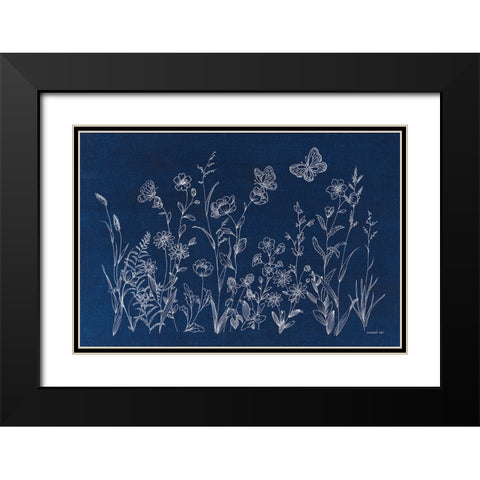 Blue Butterfly Garden Black Modern Wood Framed Art Print with Double Matting by Nai, Danhui